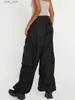 Women's Jeans Mens Womens Pants Low Waist Drawstring Strap Multi Pocket Design Loose Straight Fit Casual Strtwear Baggy Pants Y2K Y240408