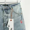 jeans viola designer designer viola jeans produttore di jeans marchi viola, americano High Street, Burr Edge, Hole Patch Denim Shorts for Men, Europe and America