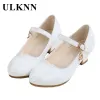 Sneakers Chaussures en cuir rose de fille Ulknn Girl Princess Silver For Girls Sandals High Talon paillettes brillantes Rhinaistone Enfants Party Chaussures