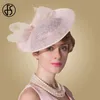 FS -Faszinatoren für Frauen elegante rosa Leinen Pillbox Hut Royal Weddings Hüte Damen Sinamay Derby Kleider Cocktail Fedoras 240401