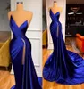 Glamorous Royal Blue Sweetheart Evening Dresses Prom Dress Mermaid With High Split Beaded Pleats Waist Long Vestidos Occasion Gown8885282