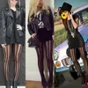 Women Socks Fashion Sexy Black Vertical Stripes Pattern Stockings Tights Pantyhose