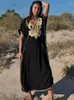 Elegant Gold Long Kaftan Beach Cover Up Sexy Deep V-Neck Summer Dress Plus Size Vrouwen Kleding Draai Swim Suit Q877