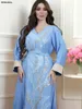Ethnic Clothing Siskakia Galabia Saudi Party Sequins Belted Dress Moroccan Dubai Turkish Abayas Long Sleeve V-Neck Kaftan Islam