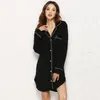 Women's Sleepwear Pajamas Dress Women Classic Black Long Sleeved Lapel Cardigan Soft Comfortable For Home Wear Nightwear