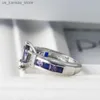 Ringos de cluster elegante quadrado incrustado anel de zircão colorido para mulheres 2023 Novo clássico da moda prata colorido Party Wedding noivado Jewelry240408