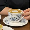 Kreatywna francuska światła luksusowa kubek ceramiczny i setek spodek Midcacient Blue Flower Latte Popołudniowa herbata 240420