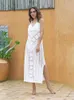 Casual Dresses Sexy Sleeveless Bikini Dress White Crochet Tunic Knitted 2024 Summer Women Clothing Beach Wear Hollow Out Slip Q1299