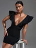 Robes décontractées bandage noir robe femme courte fête corpore ruffle sexy