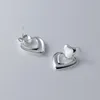 Boucles d'oreilles en peluche 925 Sterling Silver Love Heart for Women Girl Smooth Geometric Hollow Out Design Bijoux Party Gift Drop