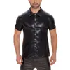 Heren t shirts mannen pu lederen t-shirt afslag kraag knop korte mouw tee sexy chemise latex clubkleding tops streetwear plus size 5xl