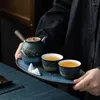 Ensembles de voies de thé Stoare latéral manche en pot ensemble de deux tasses bambou plateau flambe chinois mini théière