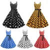 Casual Dresses Retro Dot Dress Elegant A-line Midi With Bow Decor Print For Women Parties Weddings Proms Sleeveless