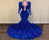 Royal Blue Sequine Mermaid avondjurken pure nek volle mouw sexy Afrikaanse prom party jurken 20223718711