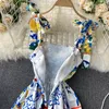 Casual Dresses Fashion 2024 Summer Runway Boho Dress Women's Bow Spaghetti Strap Backless Blue And White Porcelain Floral Print Mini