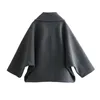 Женские куртки 2024 Spring Fashion Bat Bat с длинными рукавами, воротничком, смешанный двойной грудь с двойной грудью коротко