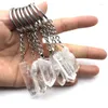 Keychains 10st Natural Rough Raw Stone Crystal Pillar Pendant Mineral Quartz Keychain Charms Hangle Car Key Holder Ring Jewelry