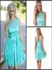 Aqua New Short Lace Bridesmaid Dresses Country Style Summer Beach Wedding Party Reception Sash Maid of Honor GO6325648