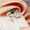 Cluster Rings Light Luxury Geometry Design Green Square Diamond Ring Creative Shiny Zircon Jewelry Party 925 Sterling Sier Drop Delive Otyjj