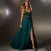 Partykleider Aiovox Prinzessin Spaghetti-Gurt Abend Luxusspitzen-Pailletten Vestidos de Gala Elegant A-Line Floor Lange