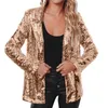 Costumes de femmes revers Femmes Blazer Elegant Shinny Sequins Office Lady Blazers Spring Summer Casual Long Mancheve Fashion Slim Female Veste Femme