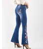 Jeans femininos Flor bordada magra para mulheres calças de perna larga jeans retro