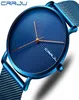 Crrju Luxury Men Watch Fashion Minimalist Blue Ultratino Mesh Cinghia Guarda un regalo di orologio da polso per uomini sportivi impermeabili casual per Men62223934