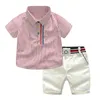 Zomer kinderen babykleding korte mouw gestreept shirt broek heren elegant pak kindertracksuit voor peuter jongens casual sets 240407