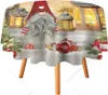 Table Cloth Merry Christmas Gnomes Round Tablecloths 60 Inch Xmas Tree Red Truck Snowflake Plaid Snowman For Dinning Decoration