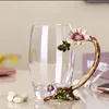 Copos de vinho esmalte as xícara de chá de chá de chá de chá de chá de chá de café Pretty Coffee caneca com alça de tampa colheres Butterfly Flower Women Gift