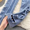Womens Jeans Fashion Women 2023 Summer Blue High Waist Ripped Holes Denim Trouser Straight Wide Leg Pants Casual Street Clothes