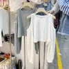 Dames t shirts Koreaanse stijl off schouder t-shirt vrouwen lente zomer o-neck lange mouw losse hoodies solide mode casual onderhirt tops