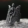 Cluster Rings 2022 NEW Mens 316L stainless steel rings Angel Wing Skull Vintage Aegishjalmur PUNK for teen Jewelry Gifts free shipping240408