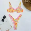 Dames zwemkleding bloemenprint bikini string ruches geplooide rand push up underwired zwempak y2k Braziliaanse zomer strand vrouwen badpak