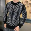 Mens diamante de manga comprida Pullover casual camise