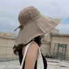 Berets Summer Cap Wide Brim 18cm Linen Sun Hats for Women UV Ochrona UV UPF 50 Słońce Składany wiadro Hat Outing Panieme