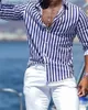 Men's Casual Shirts Fashion 2023 Mens Long sleeved Stripe Print Top Class Mens Social Luxury Mens Wear Hawaii Elegant Classic Fashion S-6XL yq240408