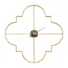 Väggklockor 24 "x24" Gold Metal Open Frame Quatrefoil Clock Elegant Glam Style Silent Analog Battery Operated Indoor Home Decor