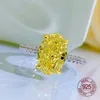 Cluster Rings 8x12mm Oval Shape Yellow Color High Carbon Diamond 5A Zircon 925 Sterling Silver CZ Engagement Ring