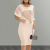 Casual Dresses Round Neck T-shaped Dress Elegant Sequin Patchwork Sheath With Shawl Women's Slim Fit Knee Length For Commute Women