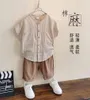 Children039s clothing boys cotton and linen suit summer clothes children039s western style twopiece striped baby 2108042152533
