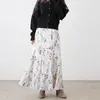 Saias japonesas Vintage Floral Impresso para mulheres de cintura alta Slim Fit Midi comprimento