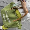 Olive Green Japanese and Korean Design Sense Tassel Letter Canvas Bag Single Shoulder Underarm Crossbody Bag Stor kapacitet 240408