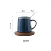 Tasses 350 ml Nordic Ceramic Gold Rim Coffee Mug avec couvercle en bois Milk Cafet Juice Ta Tasse de gobelet