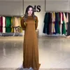 Casual Dresses 2024 Autumn Women's Clothing Round Neck Lantern Sleeve Satin Artificial Silk Dress Long Long