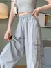 Dżinsy damskie Zoki Y2K American Cargo Pants Woman Strtwear HARAJUKU RETRO PROUSERS Casual High Talle Lace Up Vintage BF szerokie nogi spodnie Nowe Y240408