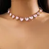 Pendant Necklaces Salircon Luxury Pink Heart Shaped Rhinestone Chain Clavicle Necklace Womens Exquisite Charm Choker Banquet Party Neck JewelryQ0X9