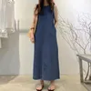 Casual Dresses Loose Maxi Dress Elegant With Pockets For Women Solid Color Ankle Length Summer O Neck Soft H-shaped Lady