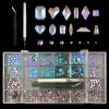 Läppstift 21 rutnät Box Shiny Crystal Nail Art Rhinestones Dekorationer Set Charms Glass Diamond Shape Kit 1PC Pick Up Pen Pincezers