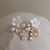 Clip per capelli Slbridal fatti a mano in porcellana in porcellana fiori d'acqua dolce perla per perle per perle per perle da sposa orecchino principessa principessa corona di donne gioielli